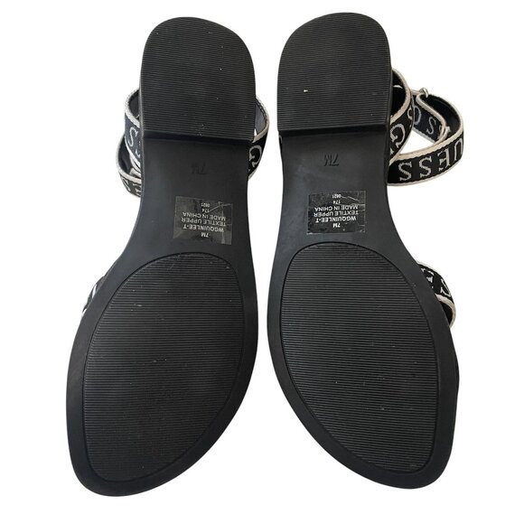 Guess Black White Logo Ankle Strap Flat Sandals Casual Summer Trendy Size 7M - Picture 3 of 13